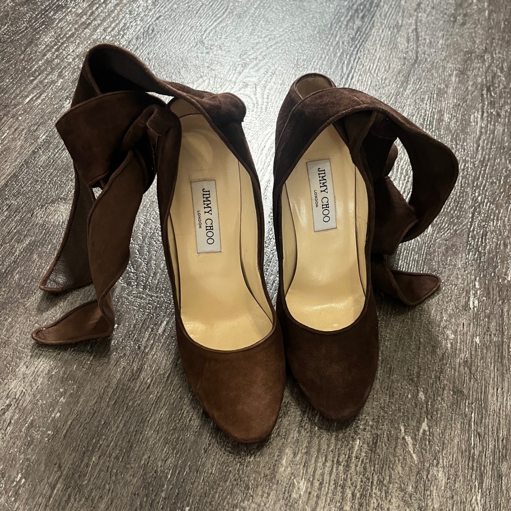 Jimmy Choo Brown Suede Lace Up‎ Stiletto Heels Pumps Size 39 / US 9